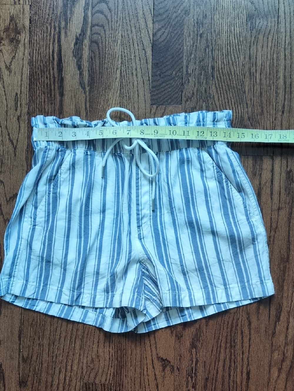 LOFT White and Blue Vertical Stripe Drawstring Shorts - Picture 3 of 6